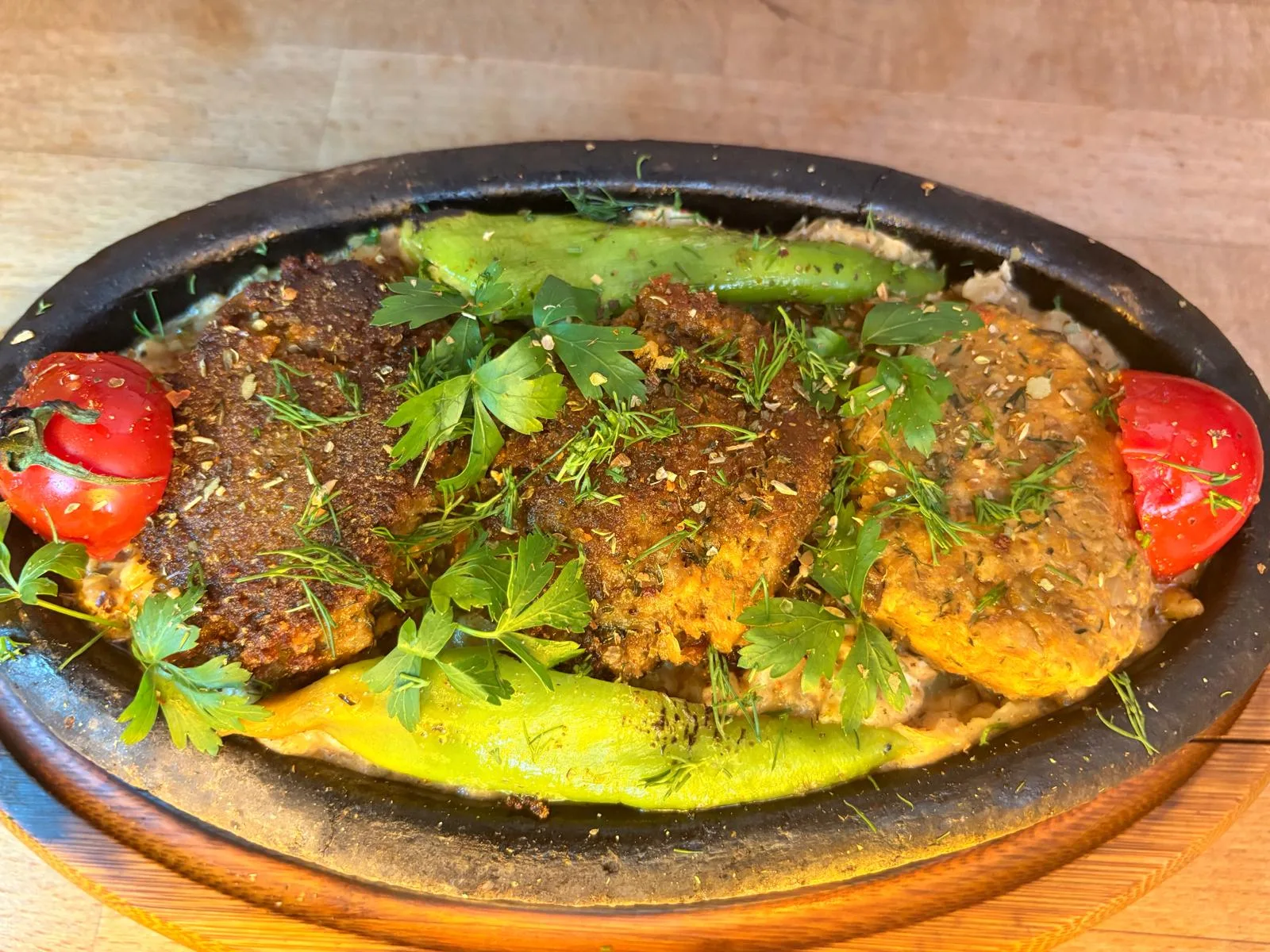Sf 06 vegan lentil pattıes casserole or zucchini fritters with grilled eggplant